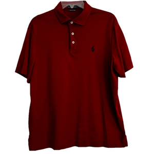 Ralph Lauren Dark Red Polo Shirt Pima Soft Touch White Buttons Blue Logo Mens L